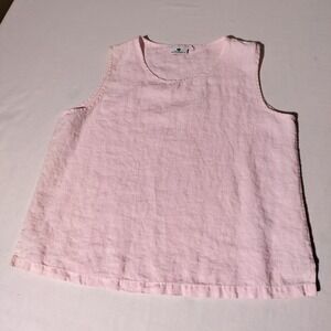 Spirit Activewear Womens Pink 100% Linen Sleeveless Scoop Neck Tank Top Large